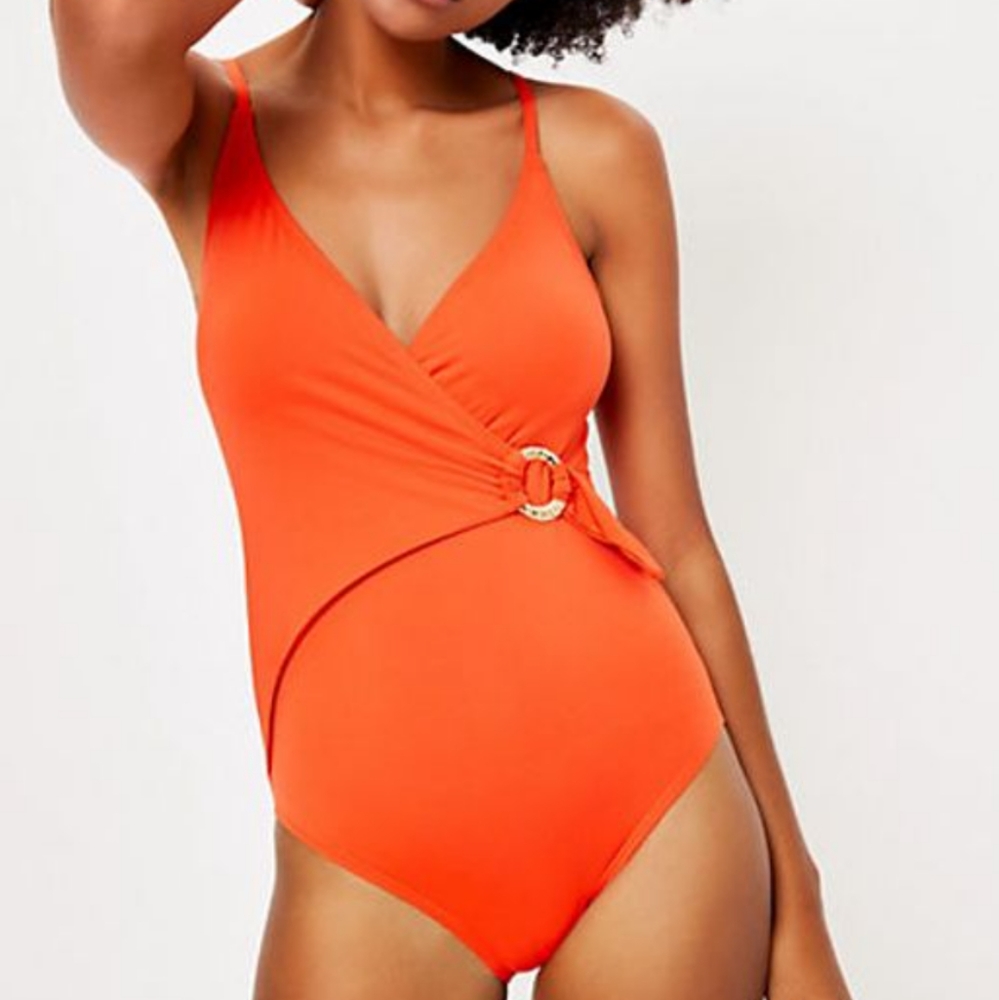 LOFT NWOT Beach Wrap One Piece Swimsuit Orange
